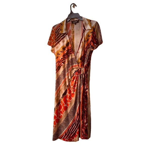 Glamour Dresses & Skirts - Glamour Egypt Dress Size 14 Tan Orange Brown Animal Print with Ring Detail